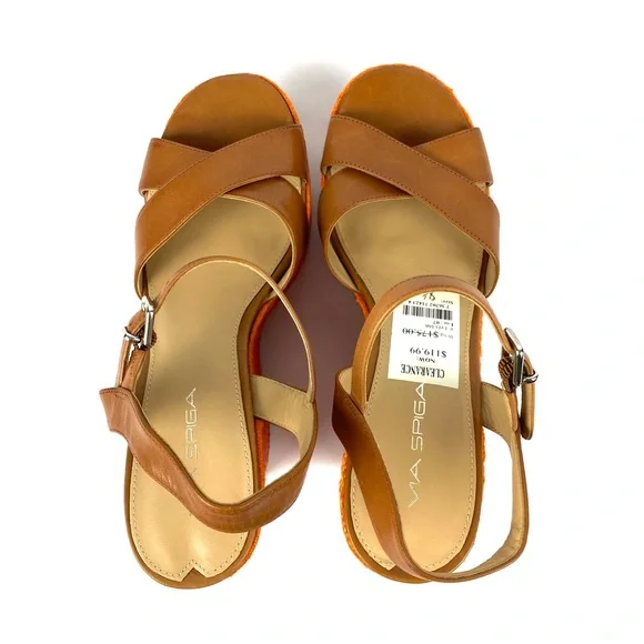 NWT Via Spiga Evelina Espadrille Wedge Platform Pink Orange Sandals, Size 8.5 - Picture 4 of 15